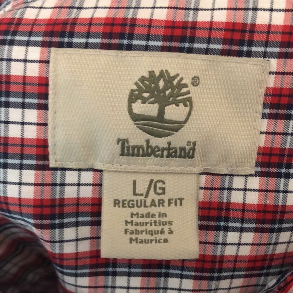 Timberland Sz L Large Long Sleeve Buttondown Shirt Plaid Red - Picture 5 of 6